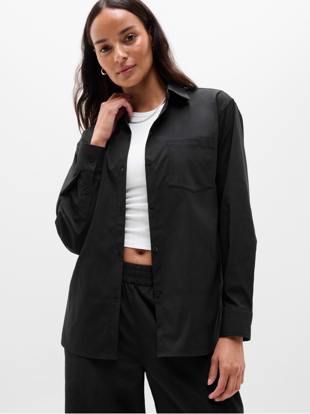 Athleta Midday Relaxed Poplin Shirt Size S Lightweight Stretch Button Down